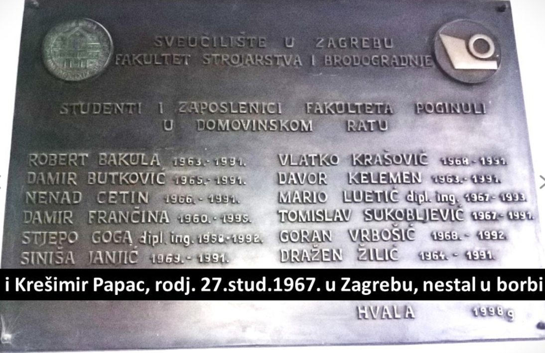 Zvḭzda̰n Xivko̰vich: Apel za vraćanja ploče na Fakultetu strojarstva i brodogradnje