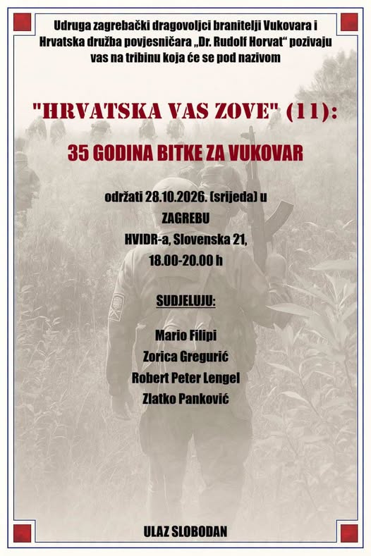 POZIV NA TRIBINU: „Hrvatska vas zove": 35 godina Bitke za Vukovar