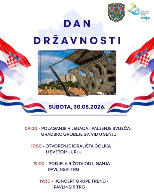 SENJ OBILJEŽAVA DAN DRŽAVNOSTI: Počast hrvatskim braniteljima, otvorenje igrališta i večernji program na Pavlinskom trgu