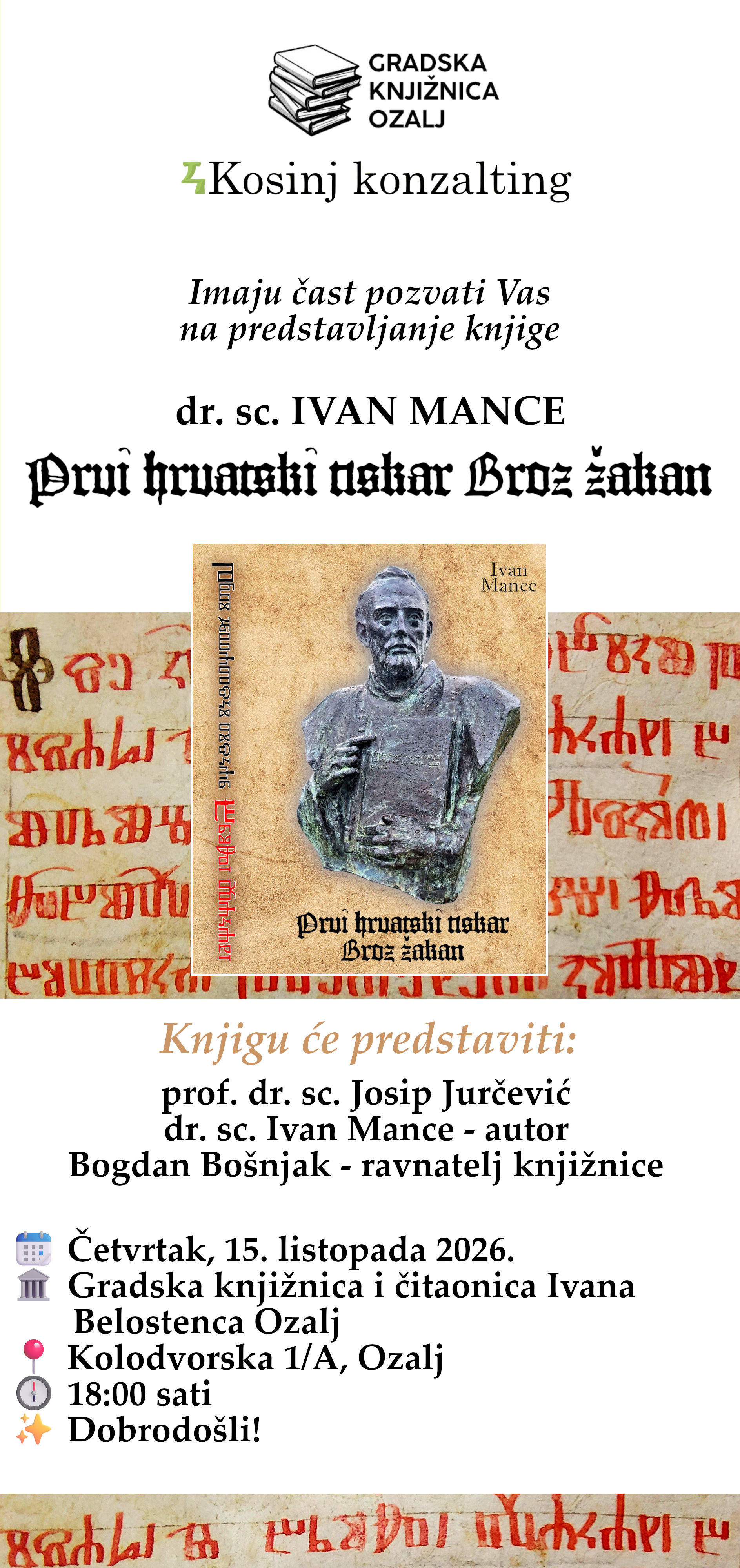 Tko je bio Broz žakan? U Ozlju predstavljanje knjige o prvom hrvatskom tiskaru