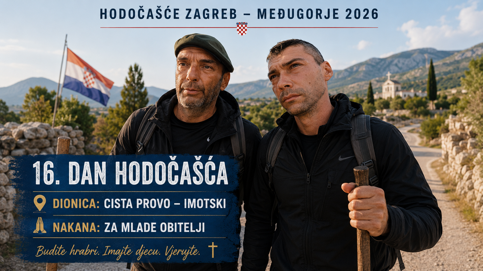 16. dan hodočašća: Tomislav Lučić i Toni Kumerle krenuli iz Ciste Provo prema Imotskom uz snažnu poruku mladim obiteljima