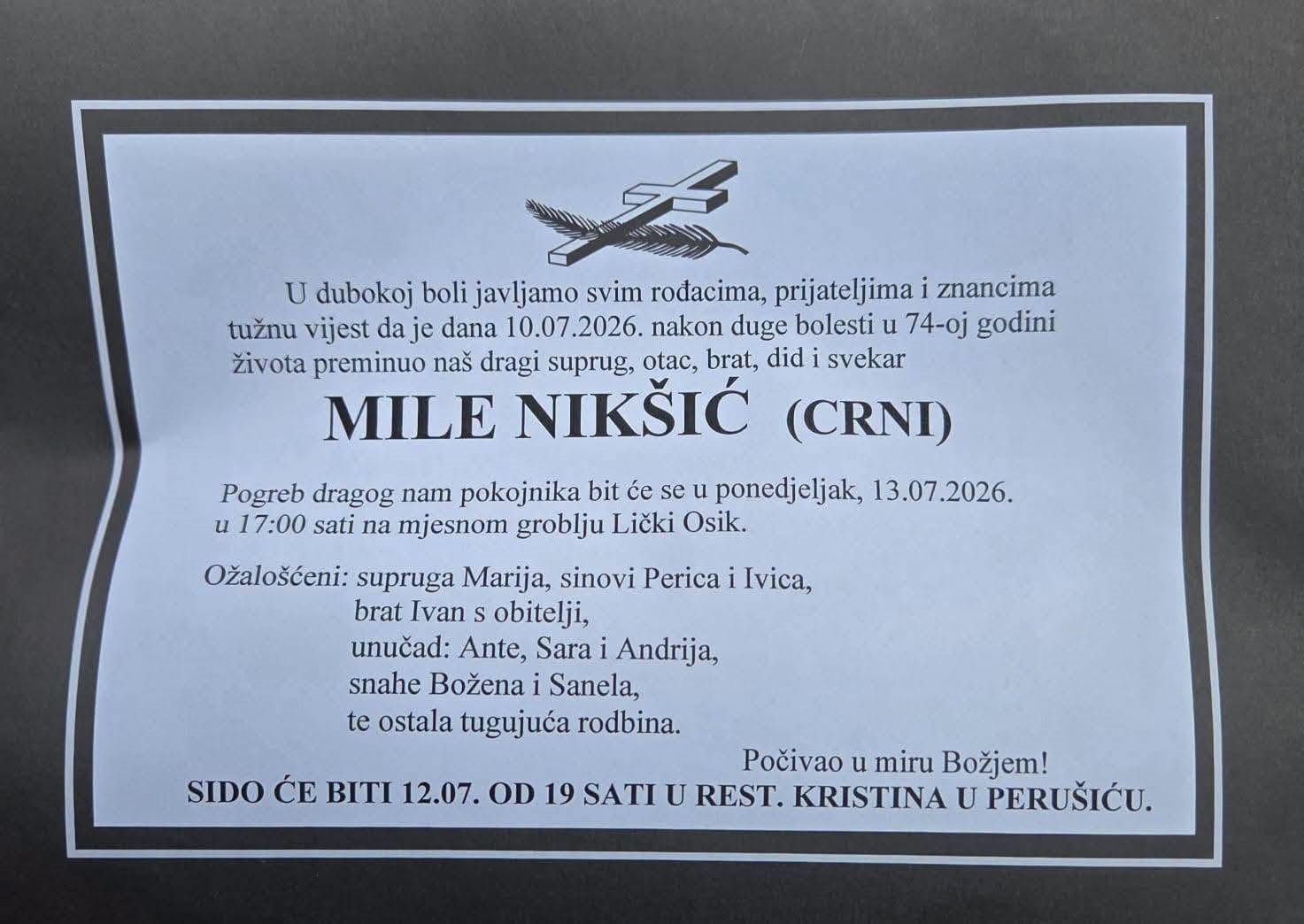 Posljednji pozdrav ratniku 9. gardijske brigade: Preminuo Mile Nikšić – Crni