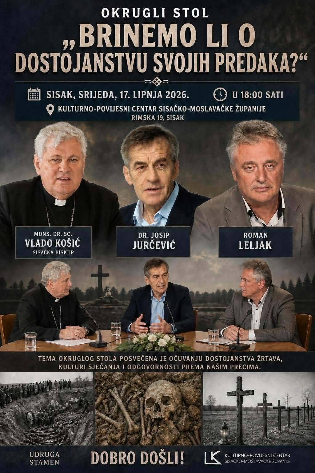 U Sisku okrugli stol o dostojanstvu žrtava i kulturi sjećanja: Predstavlja se i knjiga „Huda Jama – ako ne znaš što je bilo“