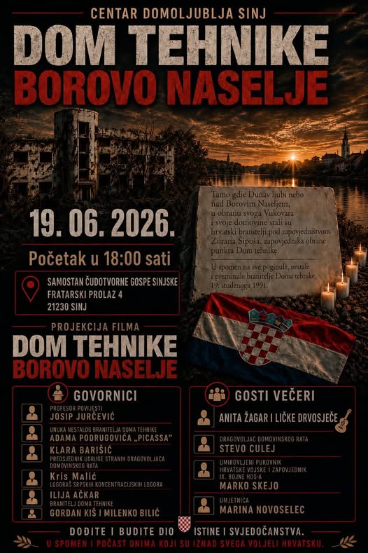U Sinju projekcija filma „Dom tehnike Borovo Naselje“ – večer istine, svjedočanstva i sjećanja na vukovarske branitelje