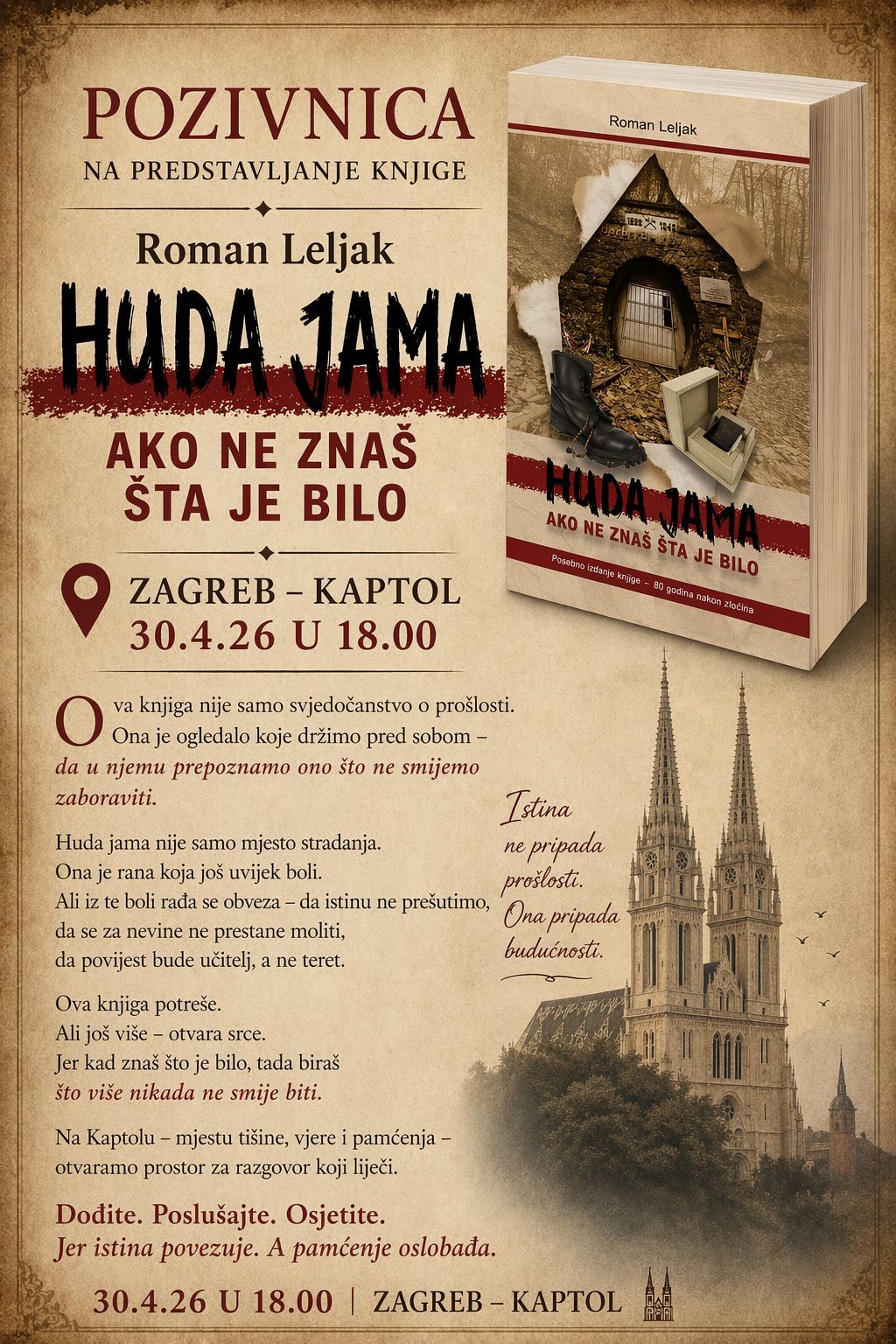 Ako ne znaš što je bilo – dođi i čuj: predstavljanje knjige o Hudoj jami u Zagrebu