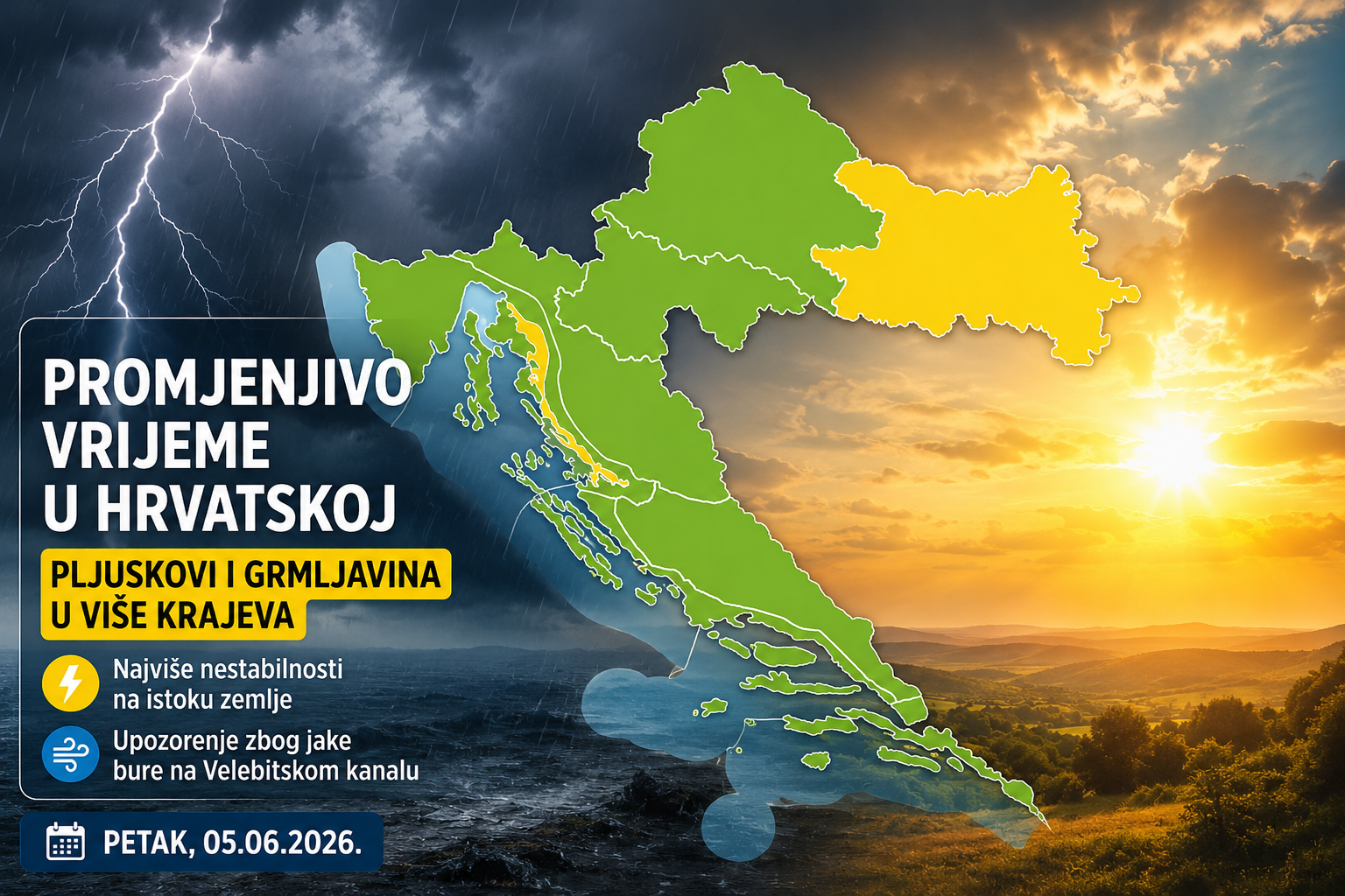 Petak donosi promjenjivo vrijeme: Lokalni pljuskovi i grmljavina u više krajeva Hrvatske