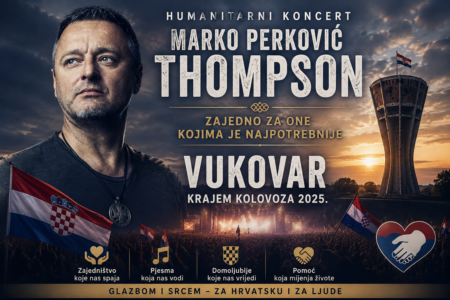 Veliki humanitarni koncert Marka Perkovića Thompsona krajem kolovoza u Vukovaru