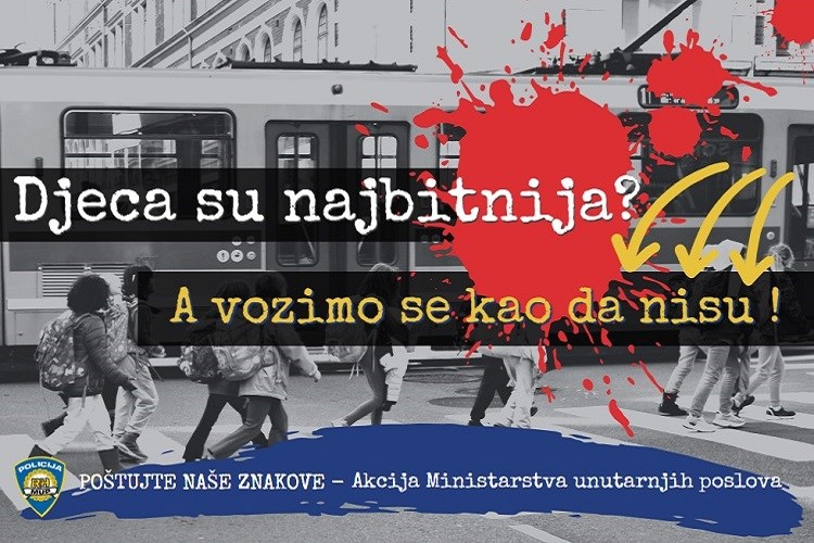 Ilustracija preventivne akcije „Poštujte naše znakove“, kojom policija početkom školske godine upozorava na sigurnost djece u prometu