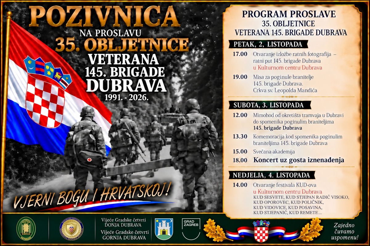 35. OBLJETNICA VETERANA 145. BRIGADE DUBRAVA: Tri dana sjećanja, ponosa i zajedništva