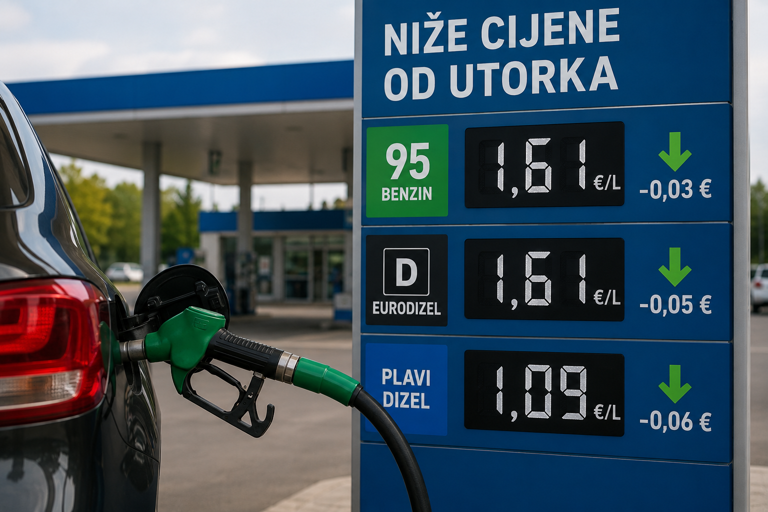 Vozače od utorka očekuju niže cijene goriva, najveći pad predviđa se za plavi dizel