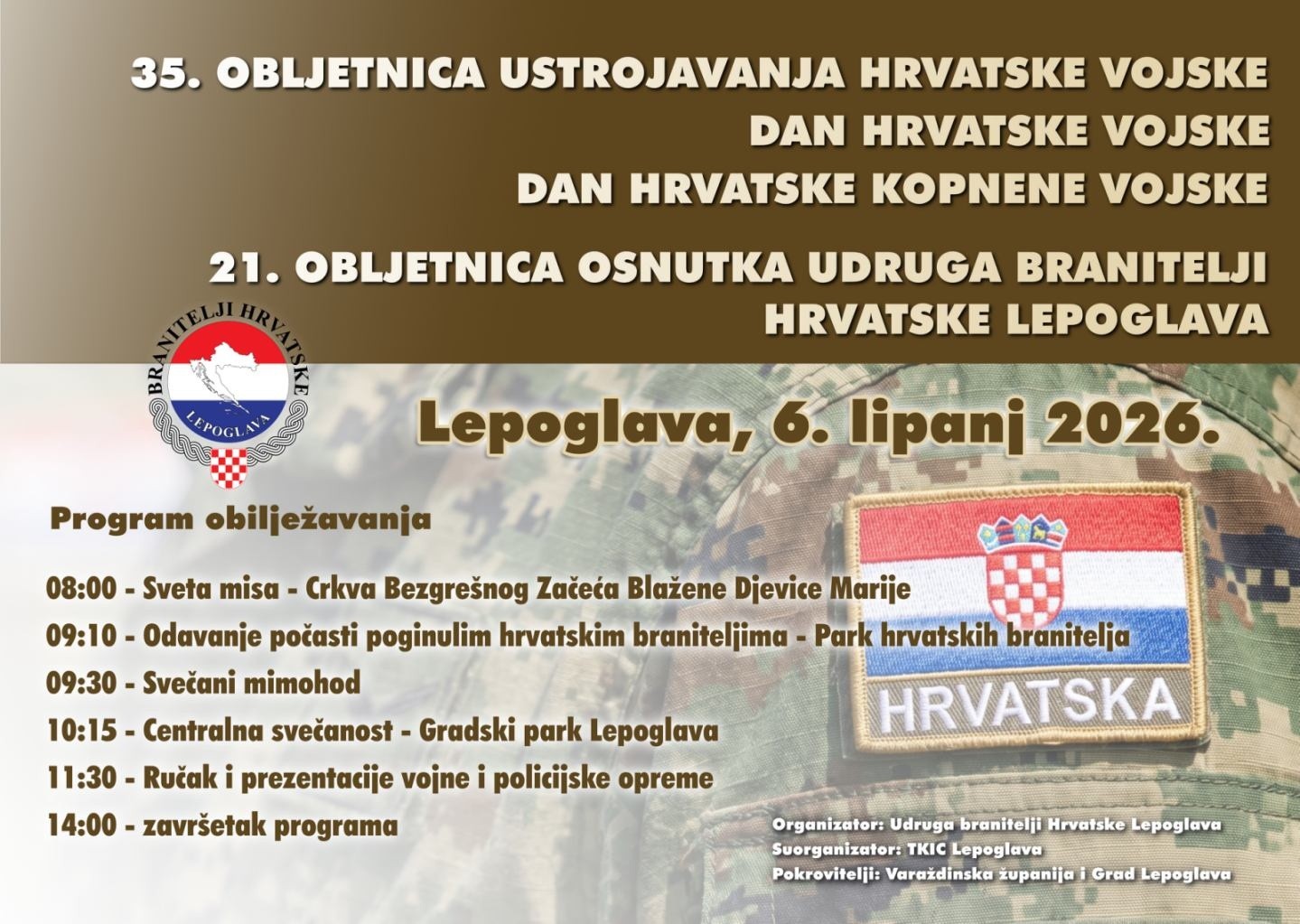 LEPOGLAVA OBILJEŽAVA 35. OBLJETNICU USTROJAVANJA HRVATSKE VOJSKE I 21. GODIŠNJICU UDRUGE BRANITELJI HRVATSKE LEPOGLAVA