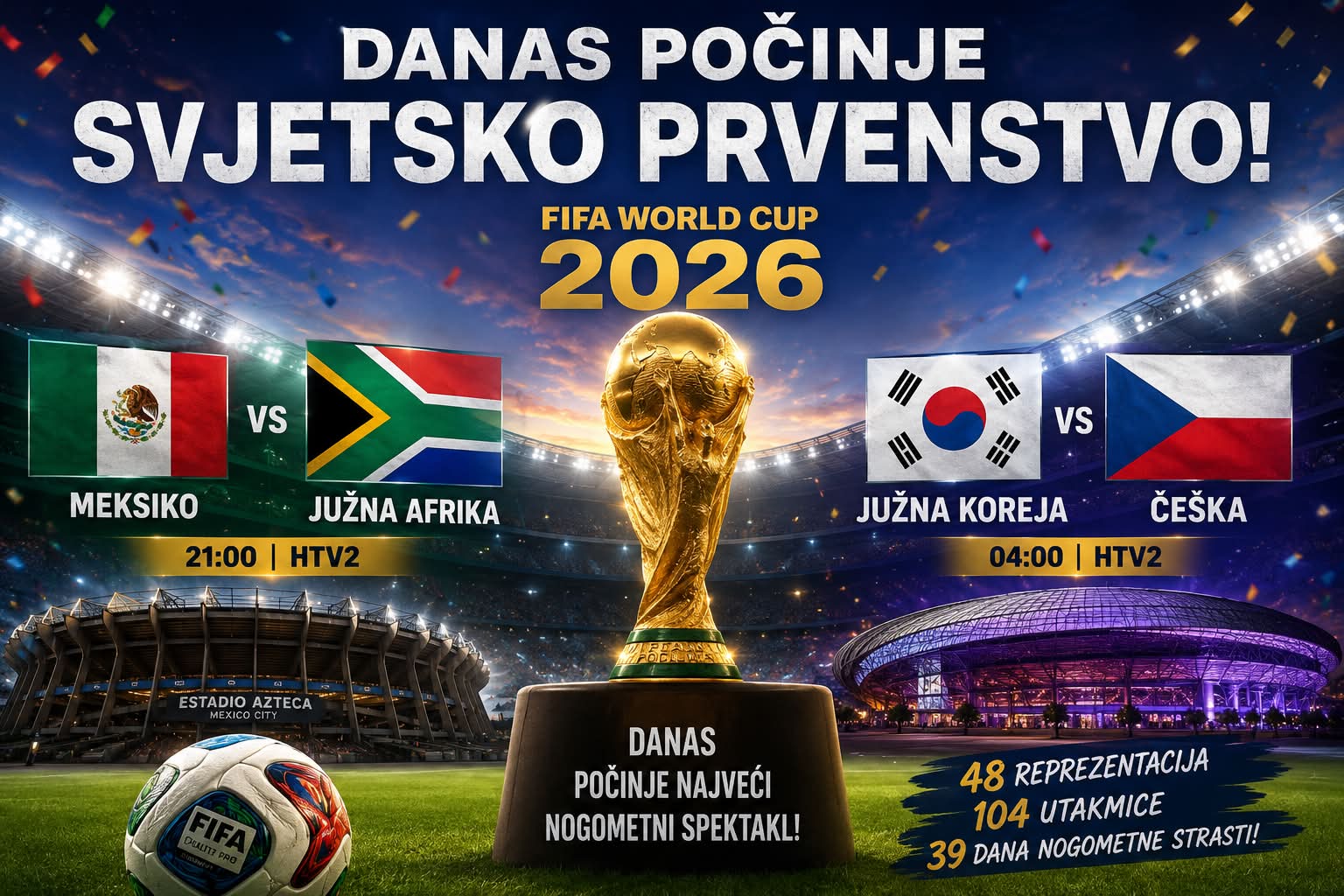 Mundijal 2026. otvara vrata najvećeg nogometnog spektakla: Meksiko protiv Južne Afrike na Azteci, Koreja i Češka u taktičkom nadmudrivanju